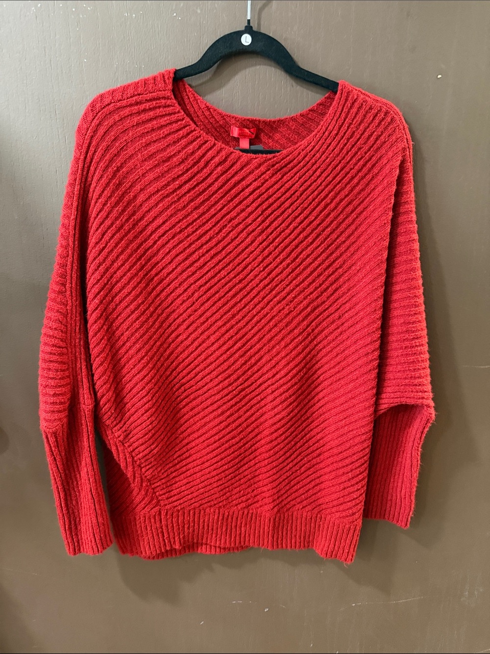 Jennifer Lopez Red Ribbed Crewneck Sweater